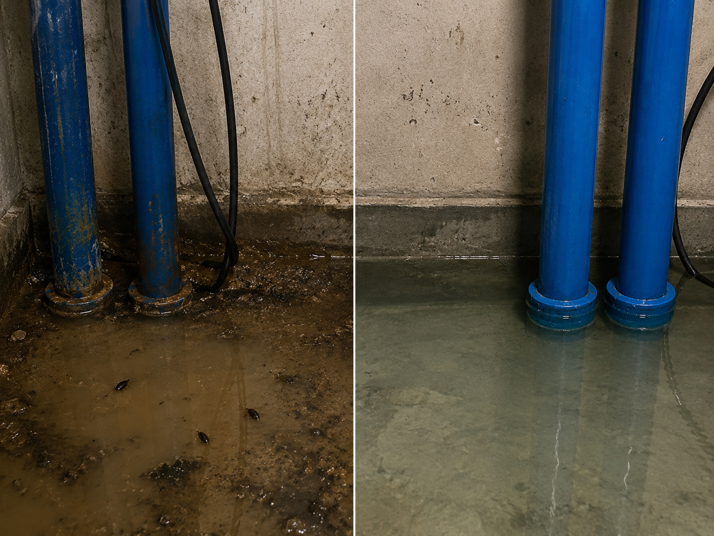 Lift station comparison showing dirty vs clean